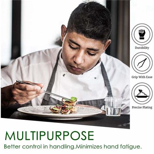 Tongs and Tweezers - 12"/30cm Long Food Tongs, Straight Serrated Forceps, Cocktail Tweezers, Bar Tools, Gold