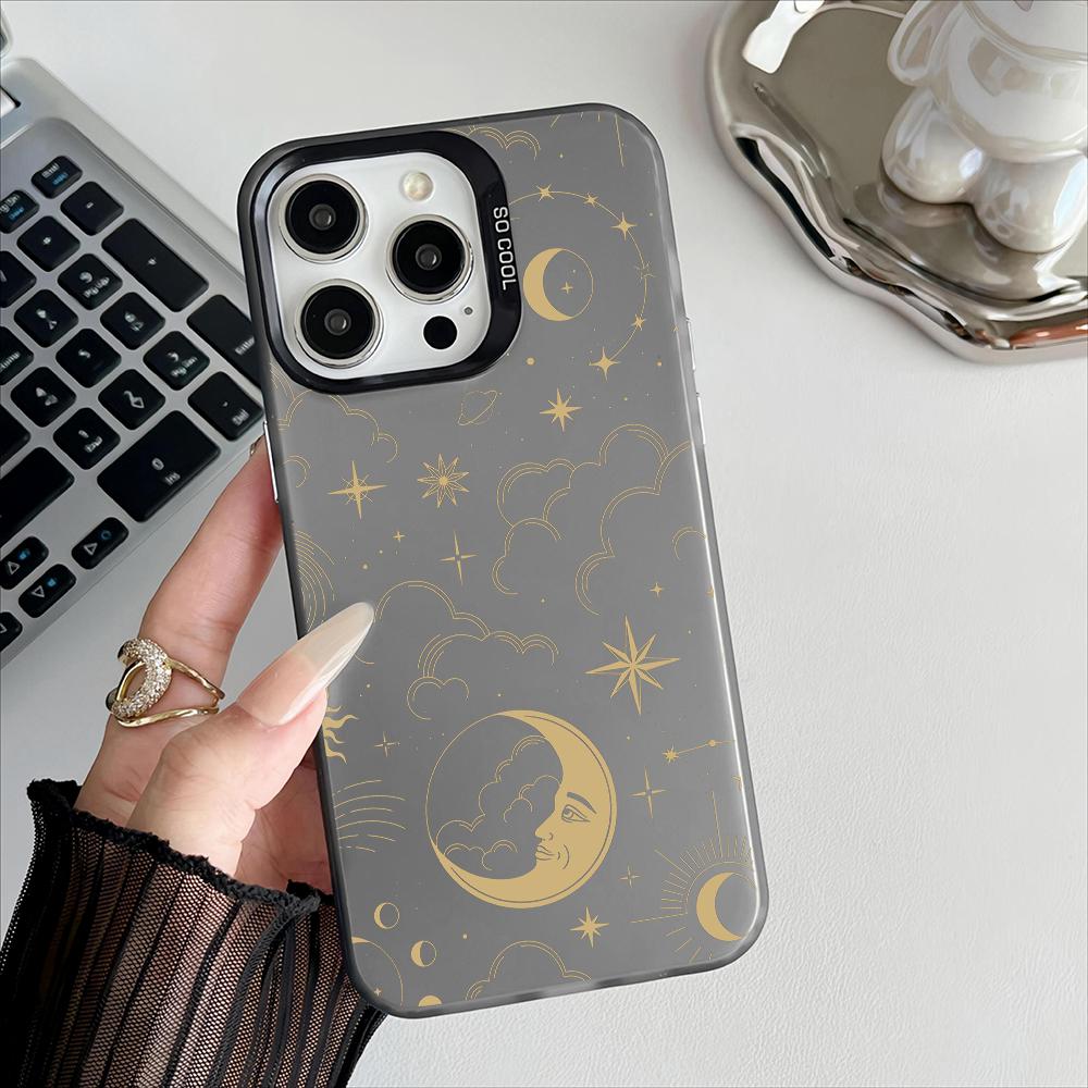 Romantic Sun Moon Stars Phone Case For IPhone 17 16 15 14 13 12 11 Pro Max Air Plus 16E Matte Laser Aurora Shockproof Cover Case