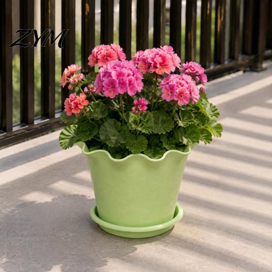 Nursery Pots for Green Plants Wavy Edge Planter with Saucer, Thickened Flower Pot Home Decor Drainage Holes, Modern Plant Indoor Outdoor Balcony
