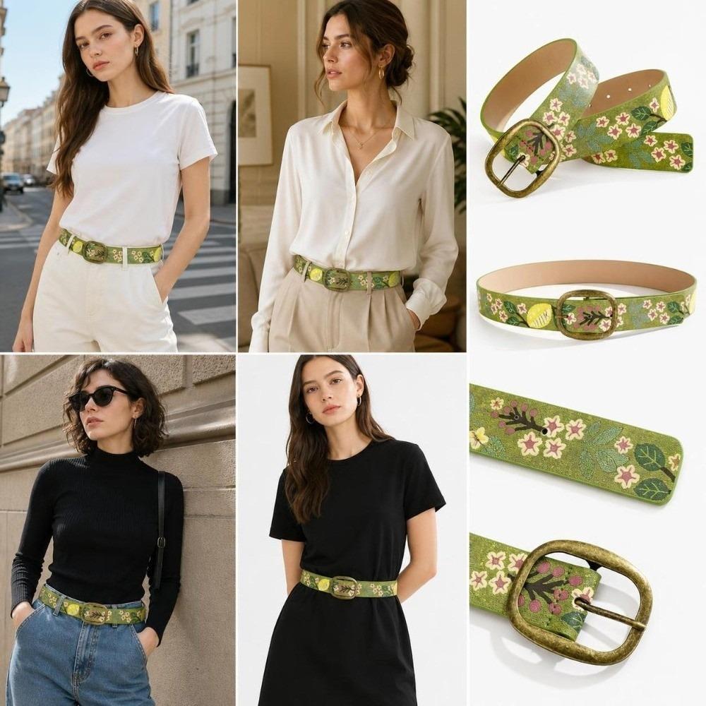 Stampa Cottagecore Stampa Floreale Cintura Fibbia in Metallo Antico Fascia Decorativa Per Donna