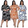 Plus Size Women's Printed Pleated Waist Dress - European and American Style