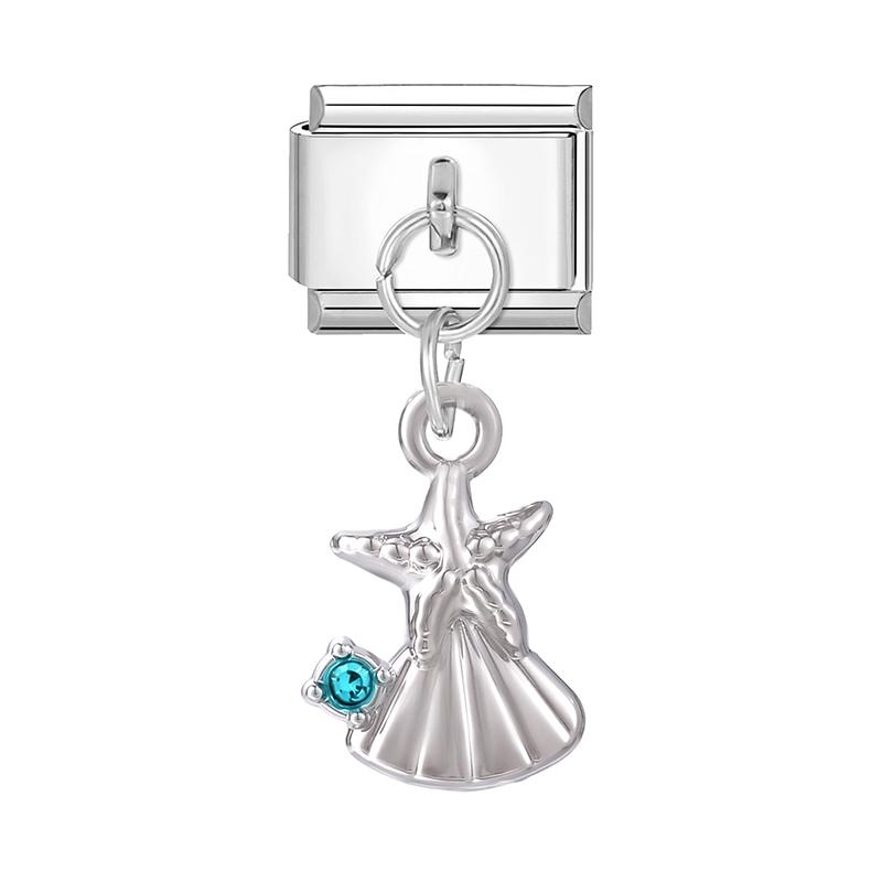 Zircon Turtle Starfish Conch Fishtail Cherry Pendant Italian Charm Links Fit 9MM Stainless Steel Bracelet Women DIY Making Gifts