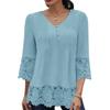 ZANZEA Women Casual V-neck Lace Splice 3/4 Sleeve Loose Blouse