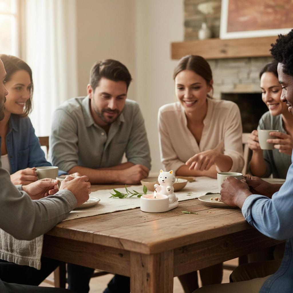 Candle Holder Ceramic Anti-Drip Wax Design Cat Candle Tea Light Holder For Bathroom Kitchen Bedroom Tabletop Apartment Party