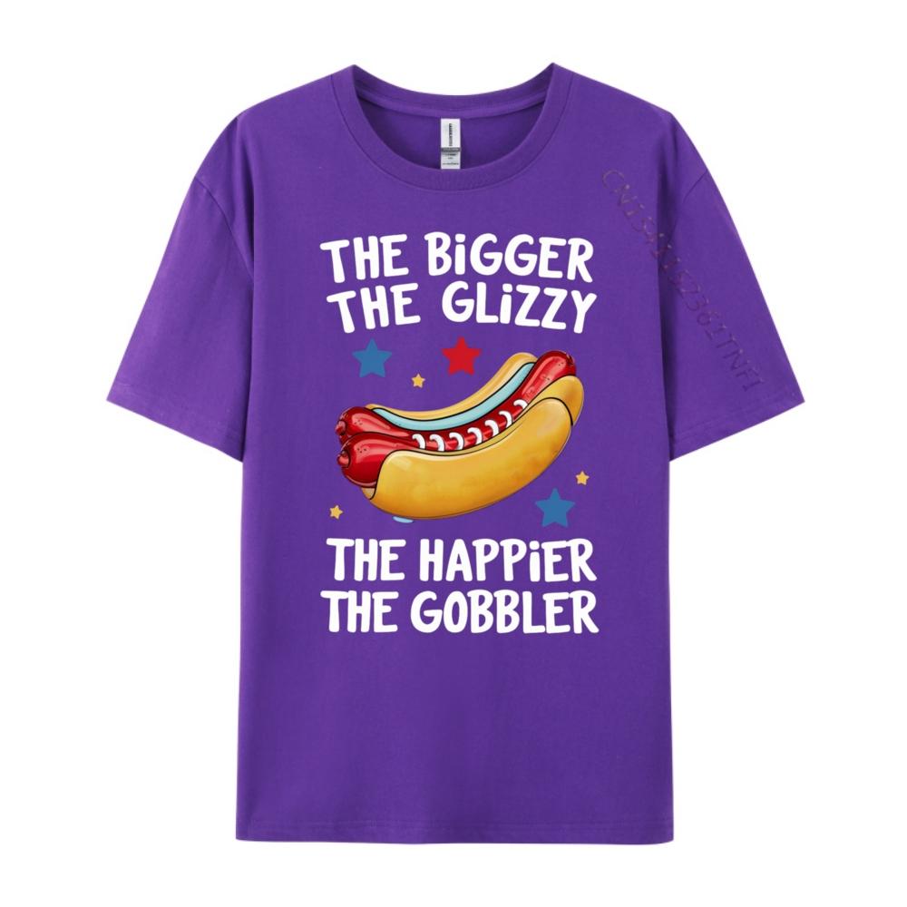 Funny Hot Dog The Bigger The Glizzy The Happier The Gobbler Pink Graphic Tees Men Streetwear Male Mens TShirts