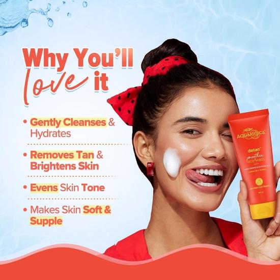 Aqualogica Detan+ Smoothie Nettoyant Visage à la Tomate Cerise et à l'Acide Glycolique pour Éliminer le Bronzage (100Ml) + Spray solaire Detan+ Dewy (100ml) | 2 unités