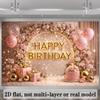 2D Rose Gold Floral Birthday Backdrop Pink Arch & Balloons Background for All Ages