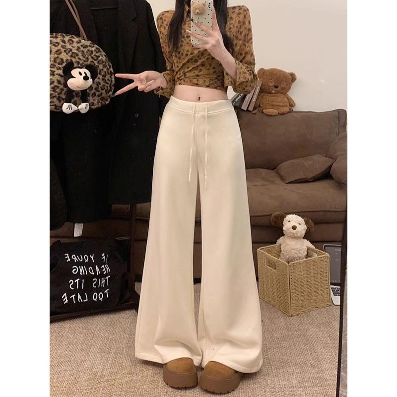 Gray Idle Style Loose Drawstring Loose Pants Casual Pants Women's Autumn High Waist Slim Looking Drape Mop Straight-Leg Trousers