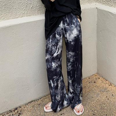 Pantaloni de vară casual cu picior larg pentru femei, cu efect de slăbire, vopsiți prin tehnica tie-dye, 2022