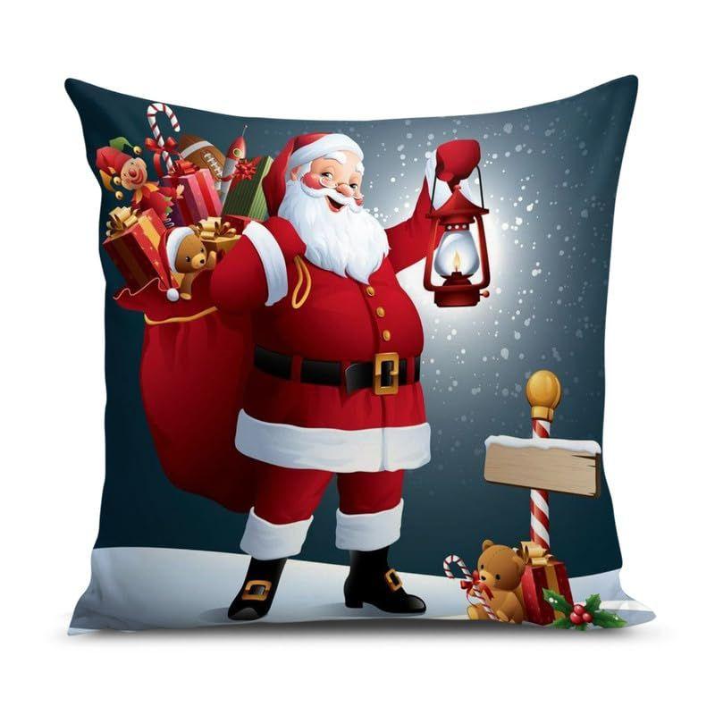 Decorative Printed Merry Christmas Theme Cushion Cover Xmas Decorations for Sofa Living Room Set of 5 12 X 12 Inch Multi