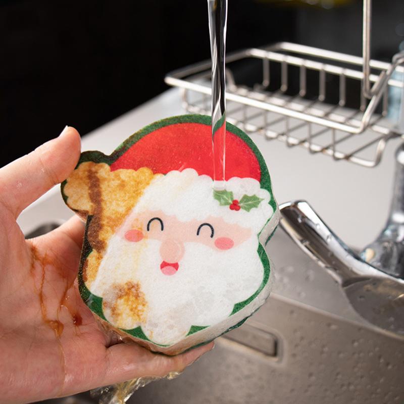 Christmas Kitchen Cleaning Supplies Durable Dishcloths Easy To Clean Cleaning Brushes Cute Sponges Home Decor 10x12cm