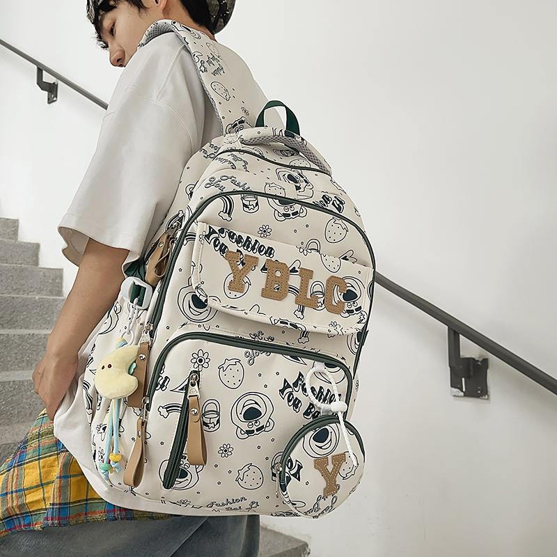 Printed Student Schoolbag Men's Large Capacity Travel Backpack Women's Campus Backpack with Coin Purse