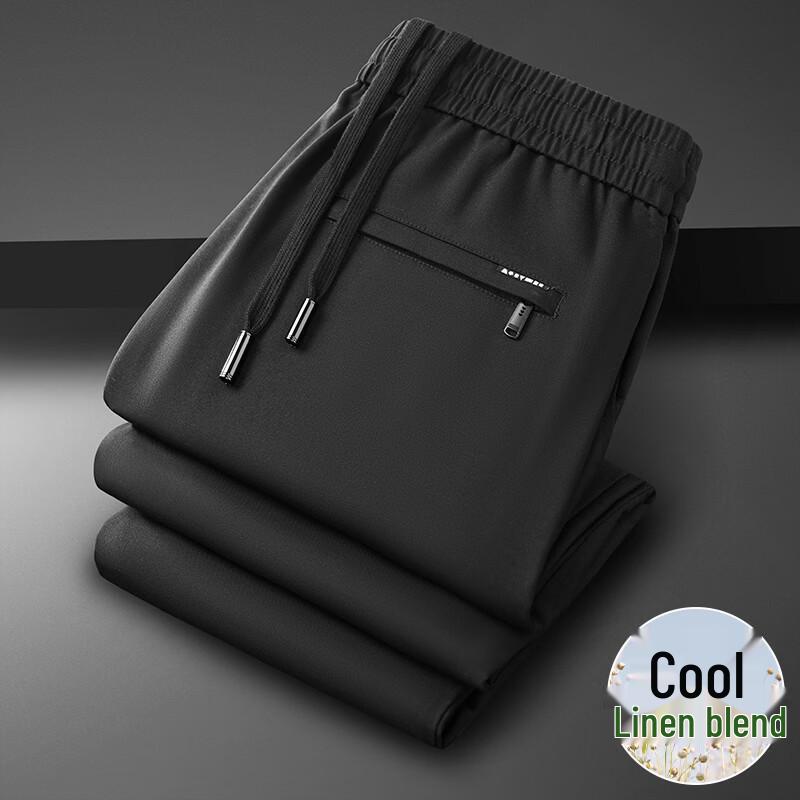 Men s Linen Blend Straight-Leg Casual Pants 3XL