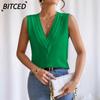 Women's Fashion Casual Solid Color Print Sleeveless V Neck Blouses & Shirts