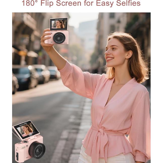 FLATIC Digital Camera, 5K 75MP Cameras for Photography with WiFi & 64GB TF Card, Autofoucs Vlogging Camera for YouTube with 180° Flip Screen,