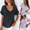 Dámská móda Ležérní výstřih do V s puntíkovaným potiskem Volánky s krátkým rukávem tílko