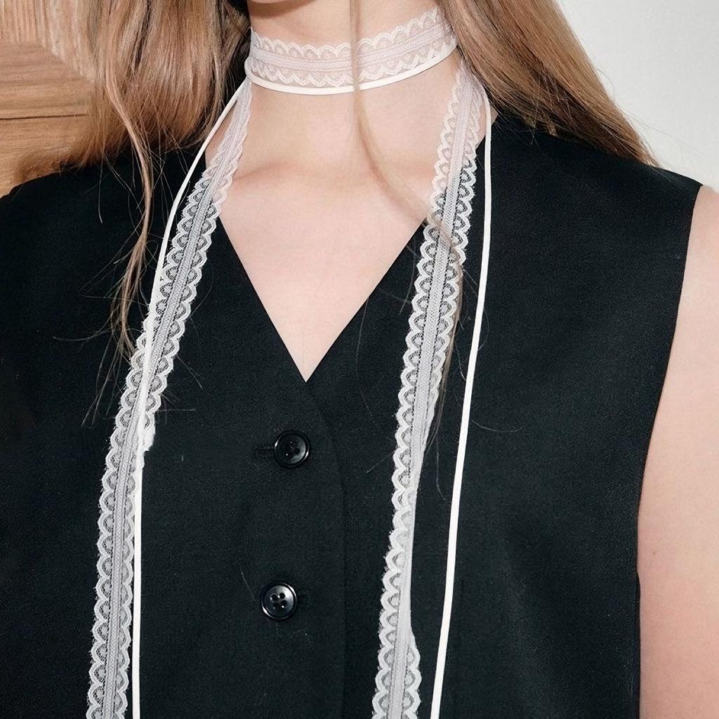 2er Set Temperament Trendig Falten Tragen Schwarz Weiß Spitze Band Choker Halskette für Damen Halsband Kette Schmuck Zubehör Geschenke