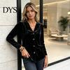 Women Velvet Blouse Fall Shirt, Button Down Long Sleeves Casual Top, Shirt Solid Color Loose for Daily Wear Work