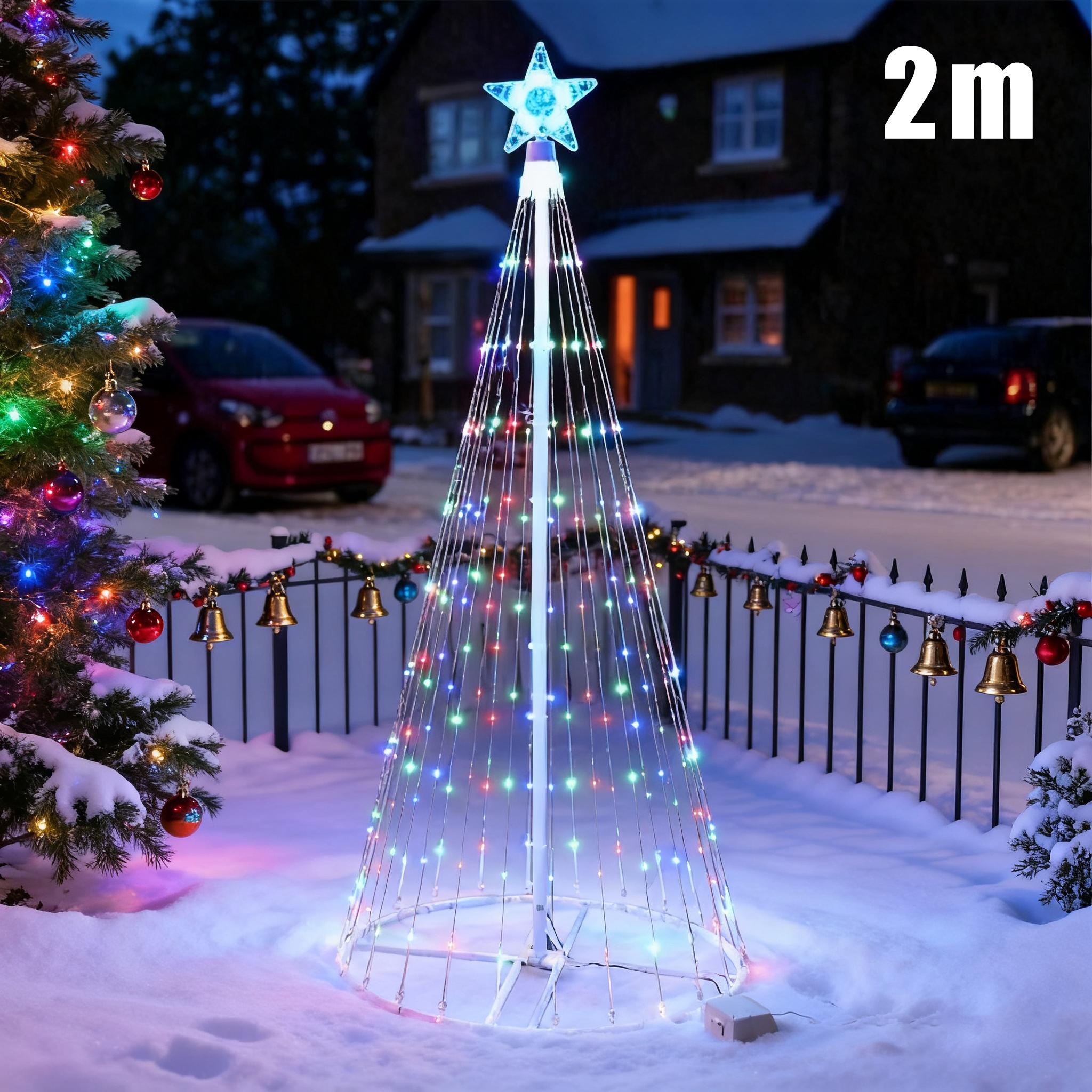 

Outdoor Solar Five Point Star Waterfall LED String Lights Christmas Tree Top Garden Decoration Multicolor