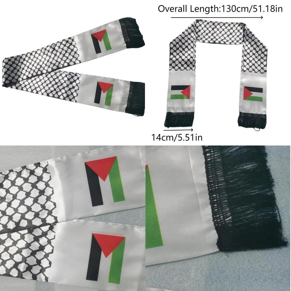 Palestine Flag Scarf 14*130cm Double Layered Polyester Fabric