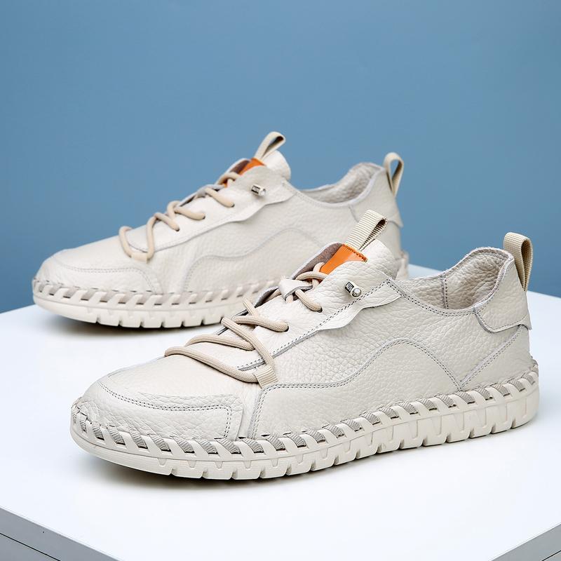 Autumn Handmade Genuine Leather Shoes Casual Men Shoes Design Fashion Sneakers Man Loafers Soft-soled Flat Driving Shoes