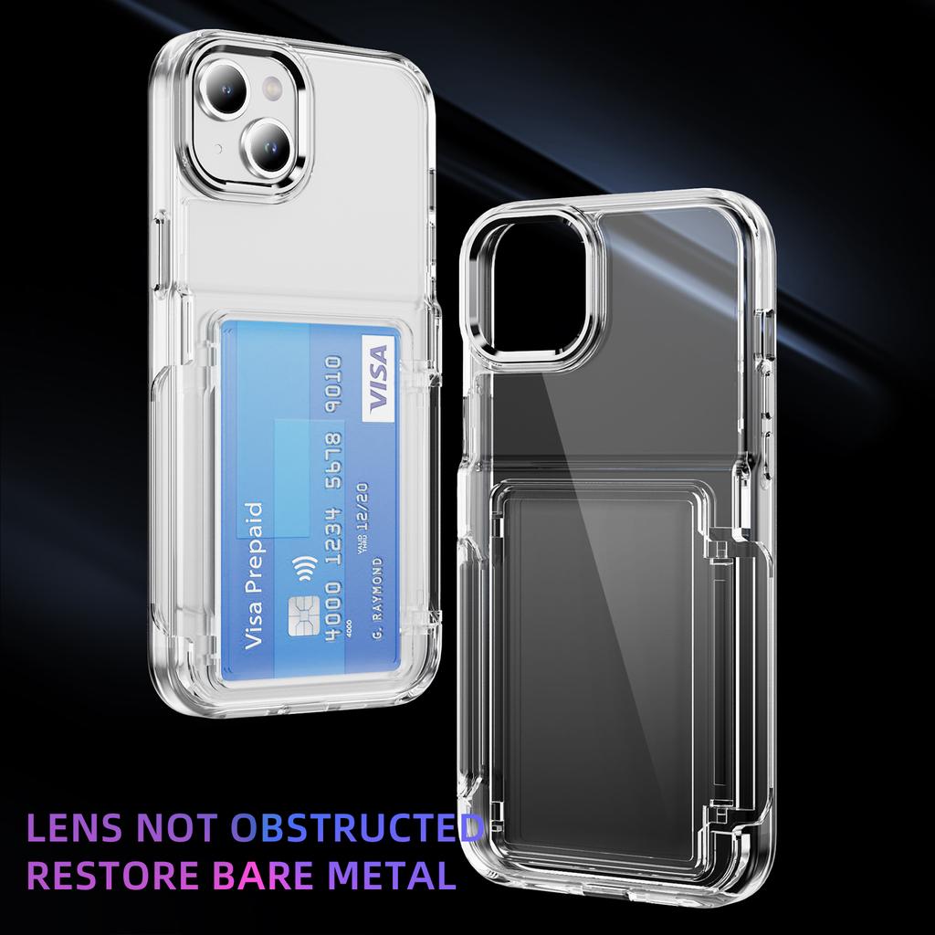For iPhone 13/14 Case TPU + Acrylic Phone Cover with Card Holder Kickstand