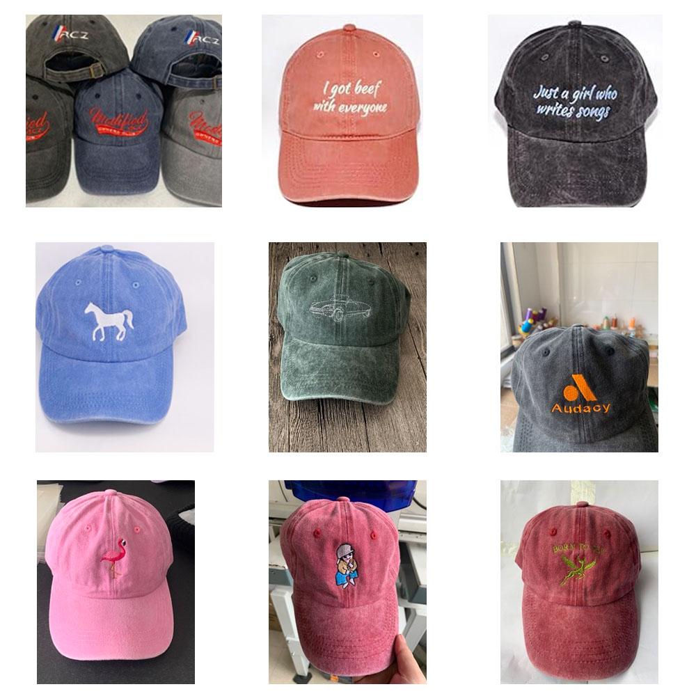 Custom Text Logo Embroidery Vintage Washed Cotton Baseball Cap Fashion Women Men Hat Sport Visors Snapback Cap Sun Hat