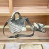 Color Matching Hand-Woven Small Vegetable Basket Bag Fashionable Small Bucket Single Shoulder Oblique Span Bag Exquisite Portable Women'S Bag