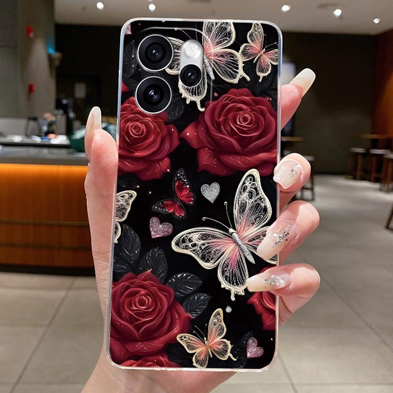 For OPPO Reno 15F 5G Case CPH2801 Clear Fashion Butterfly Flower Soft TPU Silicone Cover For OPPO Reno15 F Reno 15 FS Phone Case