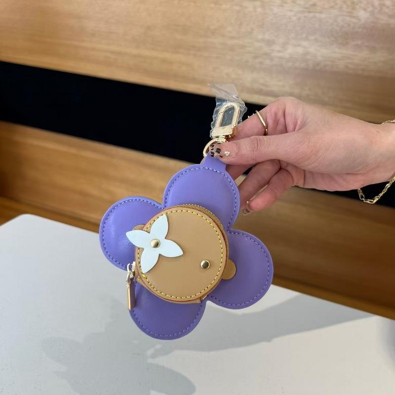 2025 New Leather Pendant Leather Mini Earphone Bag Sunflower Color Blocked Pendant Wallet Cross Border Batch