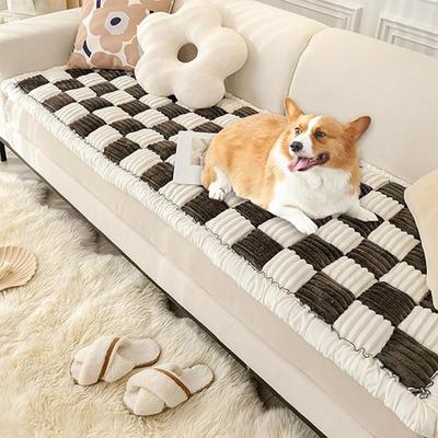 Pet Couch Covers For Sofa Fuzzy Dog Couch Cover Cover Cream Square Plaid Cozy Dog Mat Furniture Protector Cover 70 X 180cm