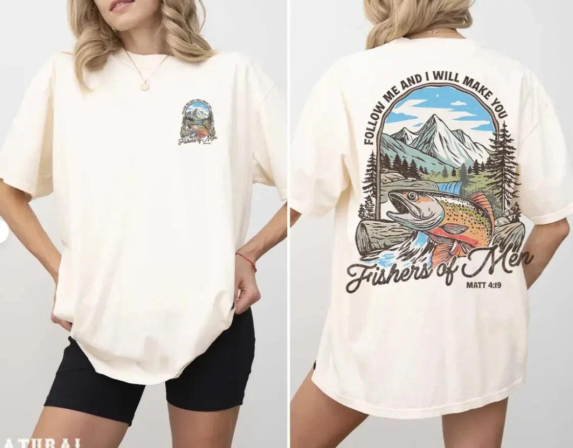 Christian Fishing T- Shirt, Fishers of Men Tee, Outdoors Faith Shirt, Jesus Tee S