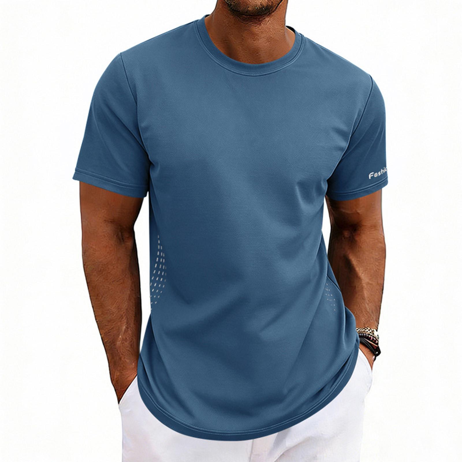 Men s Summer Round Neck Top  Men s Sports Casual Short-Sleeve XXXL синий