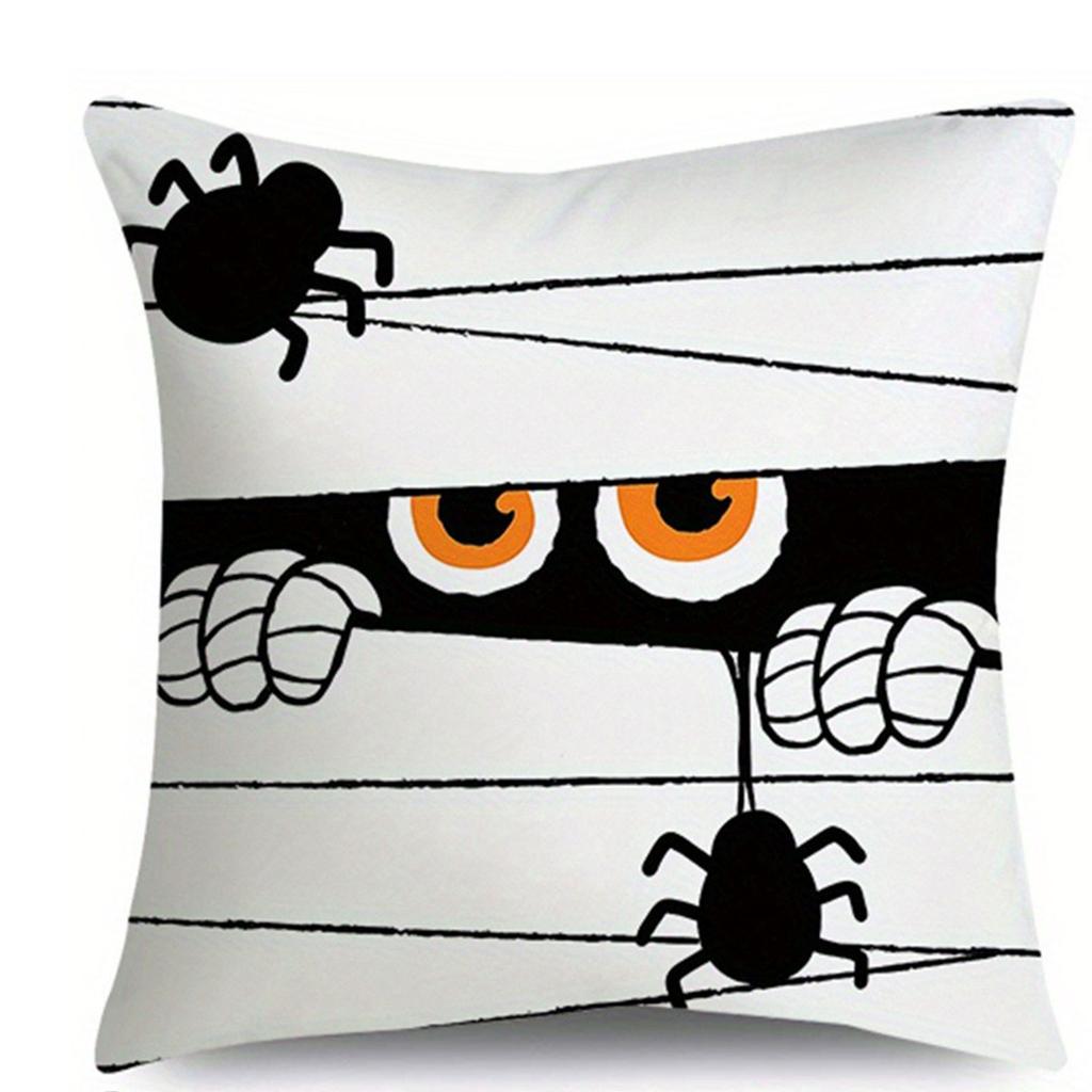 Black And White Spider Black Cat White Ghost Pumpkin Lantern Halloween Decoration Printed Cushion Cover Festive Home Decoration