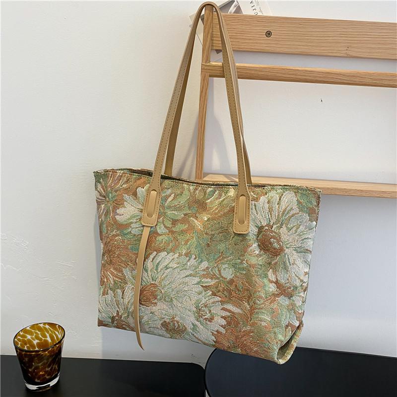Summer popular single shoulder women's bag new literary oil painting graffiti tote bag casual large-capacity handbag