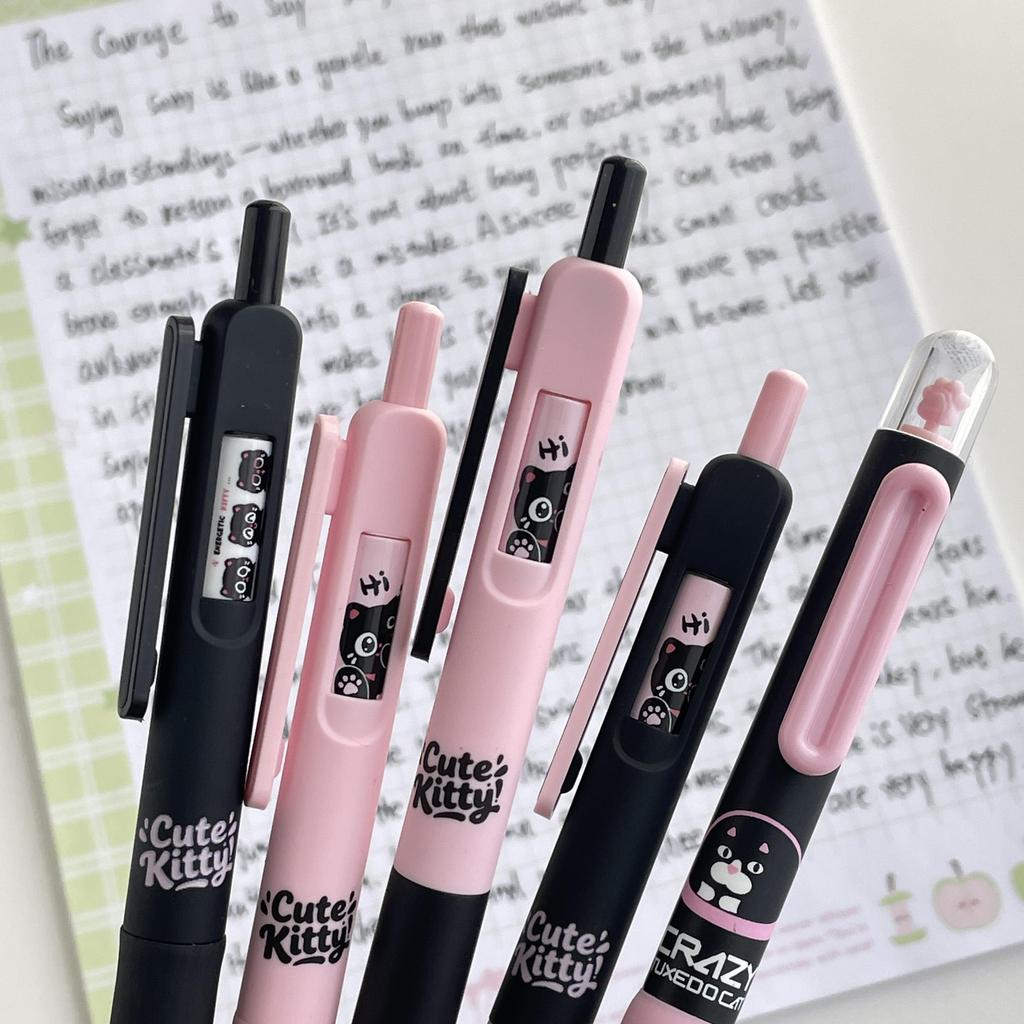 4/5pcs Cute Kitty Gel Pens Set Click-to-Change Pattern Kawaii Cat Gel Ink Pens 0.5mm Tip Black Refill School Supplies