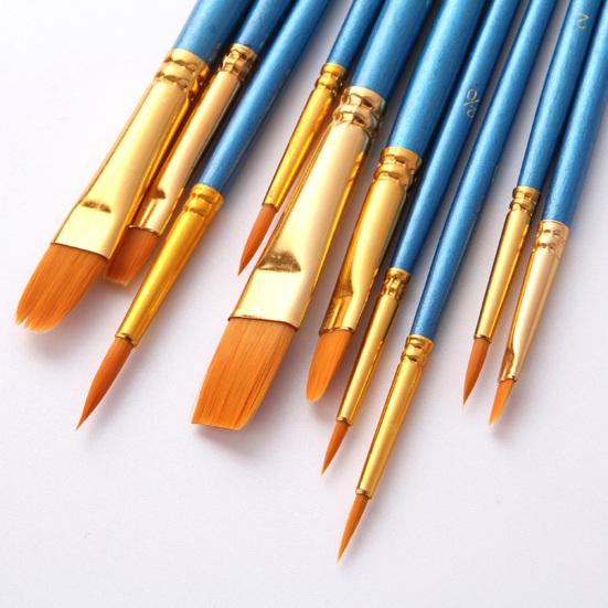 10Pcs Watercolor Gouache Painting Brushes Soft Nylon Hair Pens Art Supplies