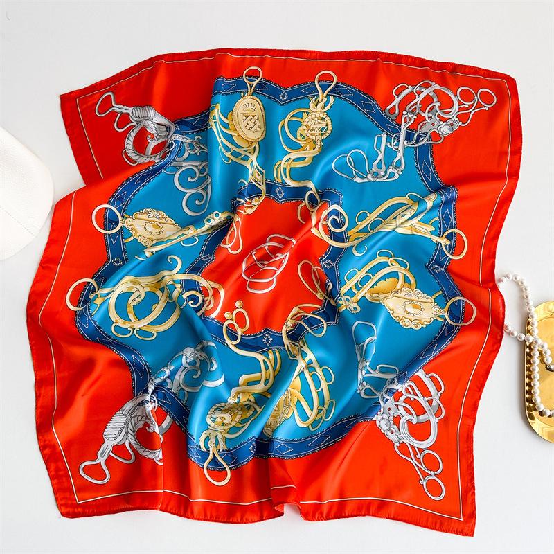 Chain Fashion Women's Sunscreen Shawl Scarf Square Scarf Professional Simulation Silk Scarf Spring and Summer 71cm Versatile Silk Scarf New