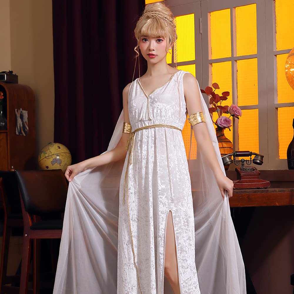 Shangki Halloween Greek Mythology Cosplay, Roman Costume for Women, Greek Costume, Stage Costume, Party Costume, Event Costume (Size L, White)