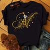 Custom Name Letter Combination Fashion Women T-shirt Diamond Gold Letter Font  Short Sleeve Tops Black T-shirt
