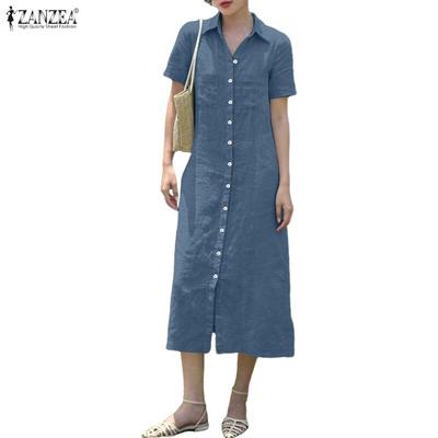 Lässiges Kleid mit Umlegekragen und einfarbigen Kurzarm für Damen