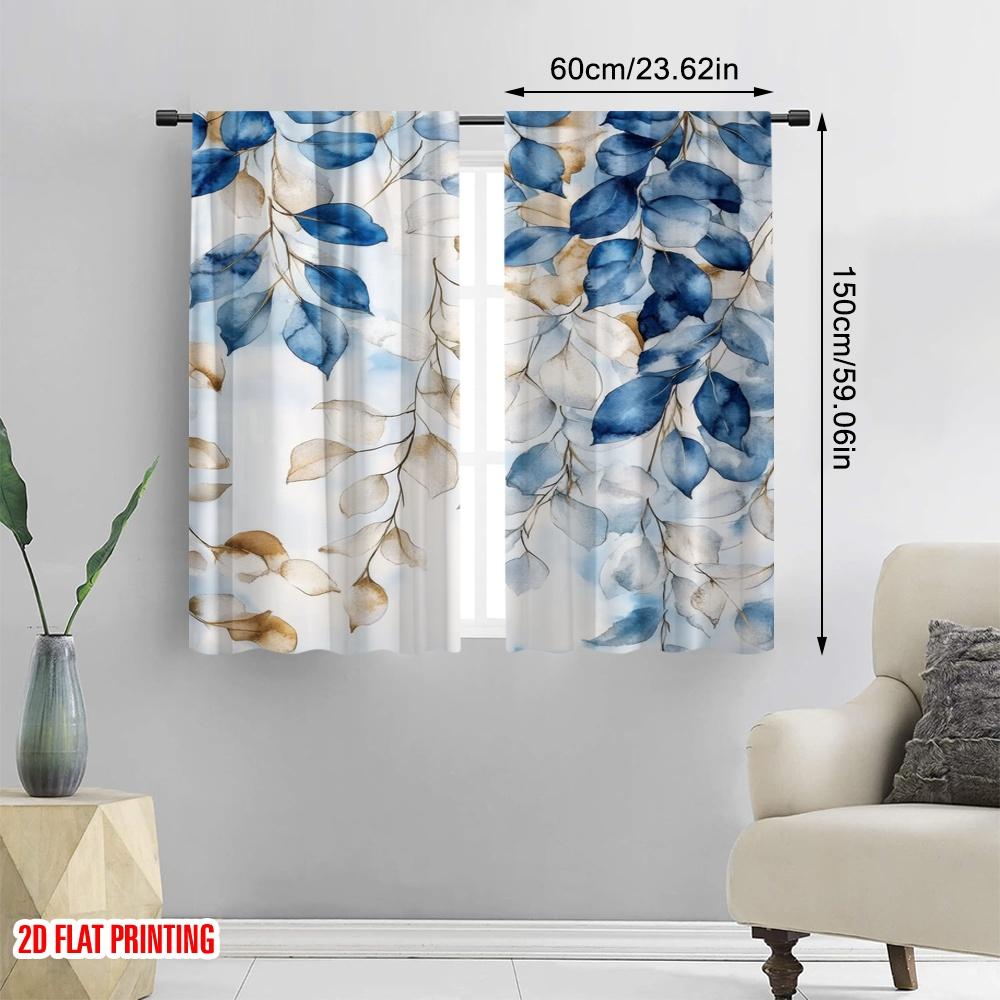 2pcs,2D Plane Printing Pattern Curtains Watercolor Leaves Polyester Woven (without Rod) Decorations Inside Ldeal for Home &