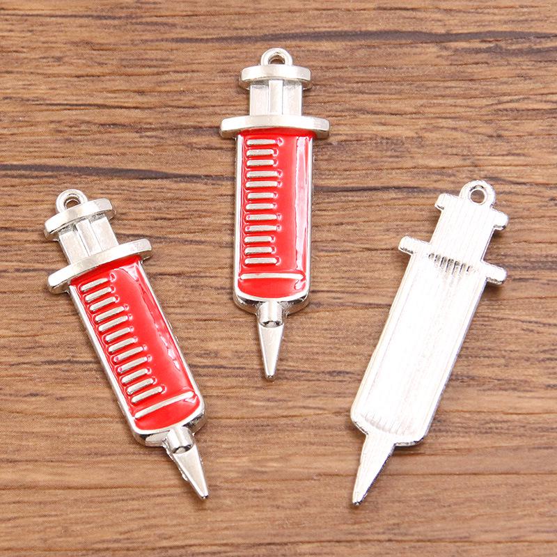 6 Style Medical Charm Jewelry: Drip Oil Stethoscope, Syringe, Heart Pendants in 2 Base Colors
