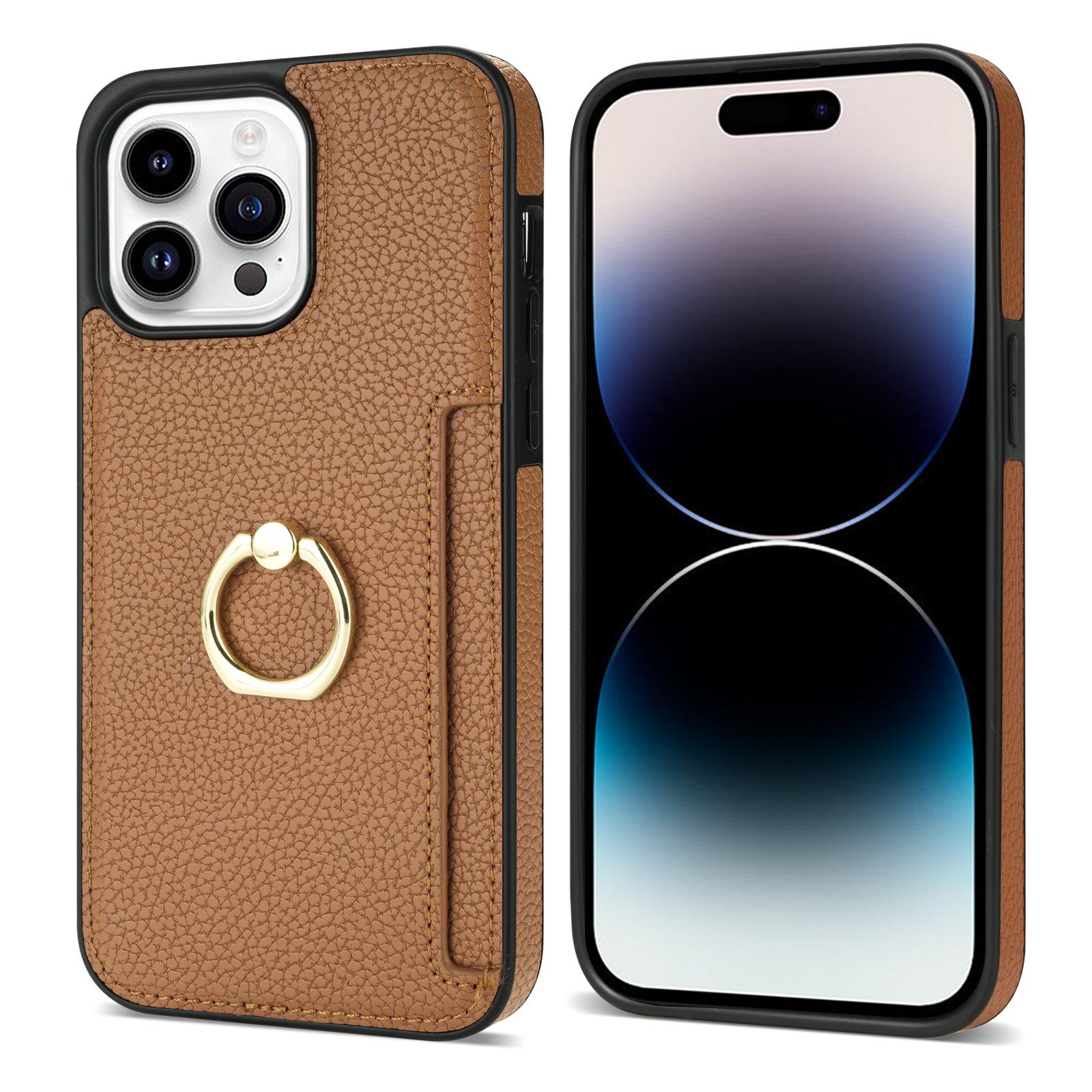 

Чехол-держатель для карточек на палец для iPhone15/14 с боковой наклейкой для Apple 13/12 — защитный и удобный! 11 Pro Max кофейный
