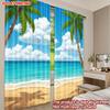Flat Printing Fashionable Christmas Curtains Beach Palm Trees Digital Printed Polyester Drapes Spring Use Set Of 2 Made