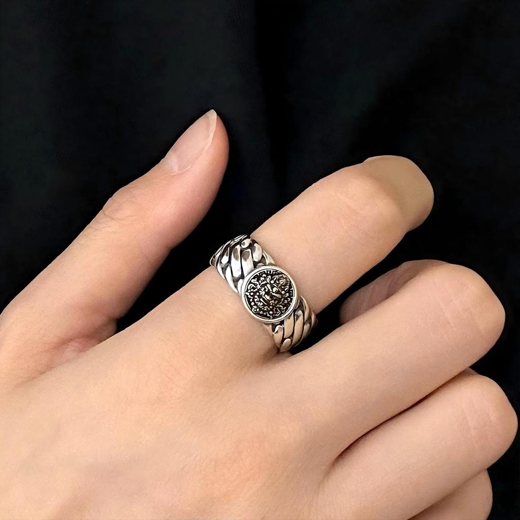 S925 Sterling Silver Yellow Wealth God Woven Open Ring – Unisex Versatile Wide Band