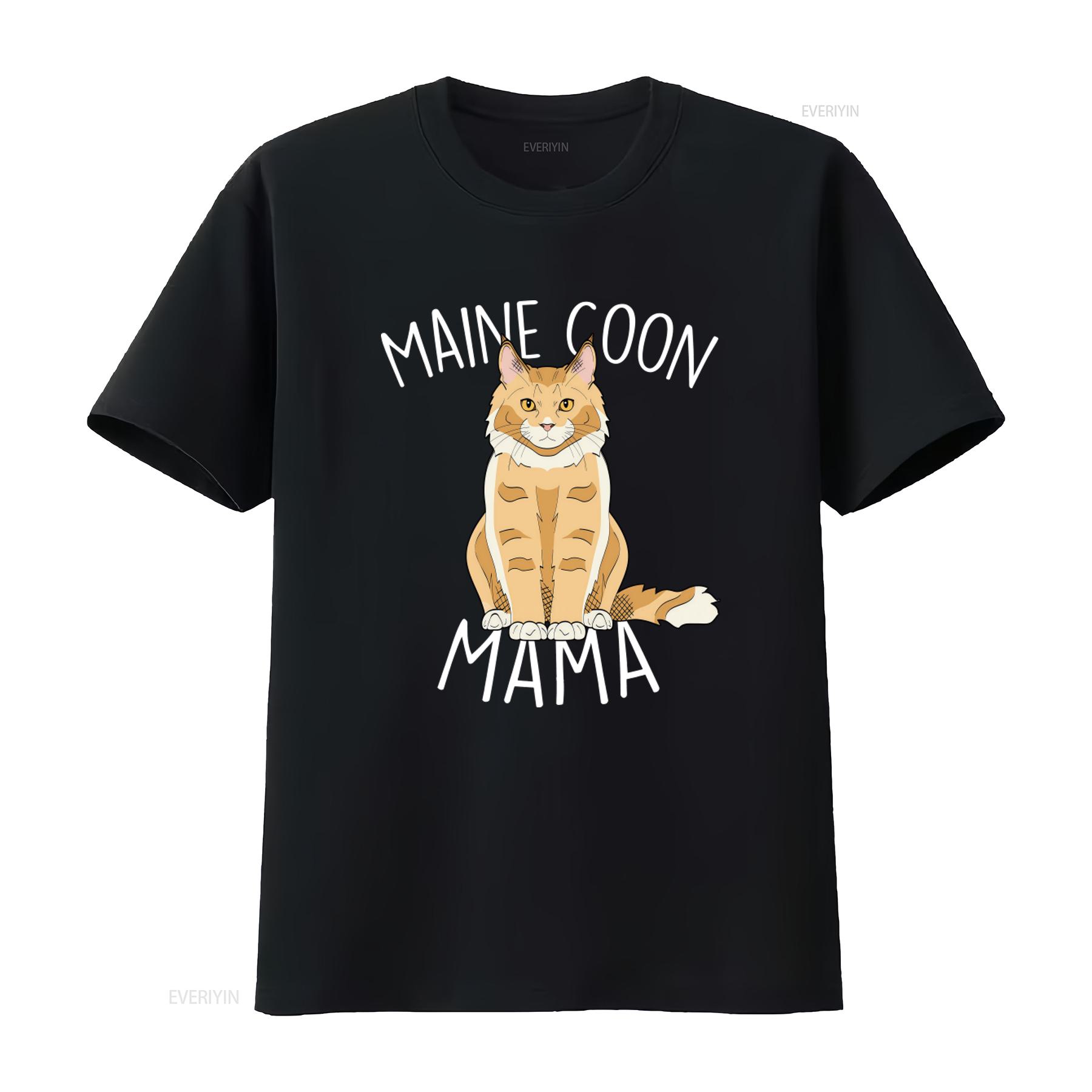 

Maine Coon Mama T Shirt for Women Cat Lovers Cute Pet Mom Design with Red Ginger Print vintage Washed designer clothes Unisex 4XL