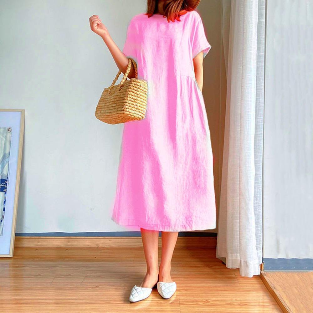 Cotton and Linen Solid Color Loose Dress for Women In Summer
