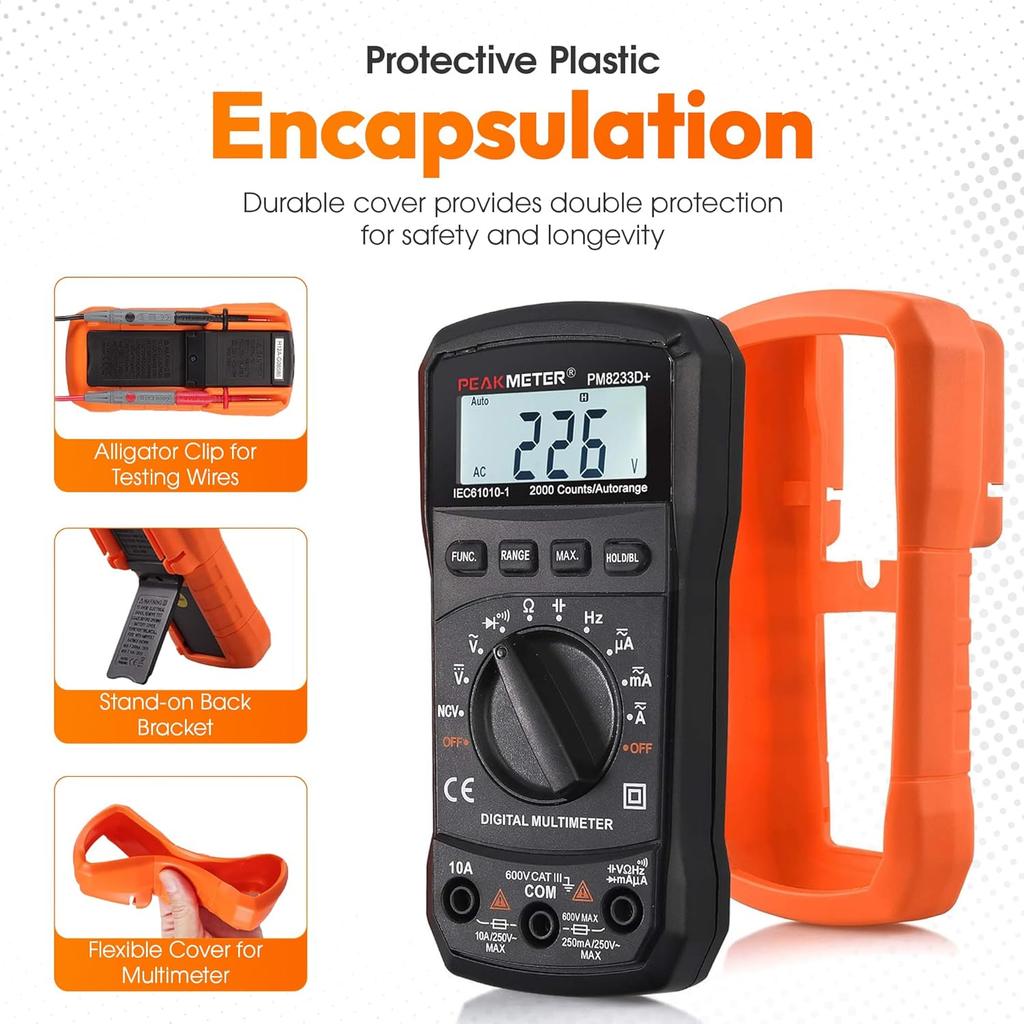 Auto-Ranging Digital Multimeter with Backlit LCD, Continuity Testing, Instructions Included