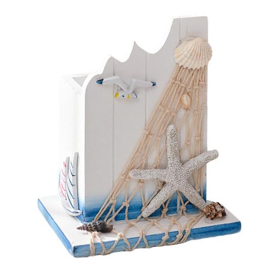 Maritimer Holz-Stifthalter Handgefertigt Mediterranes Thema Make-up-Pinsel-Organizer Ozeanstrand Stiftebehälter für Zuhause Büro